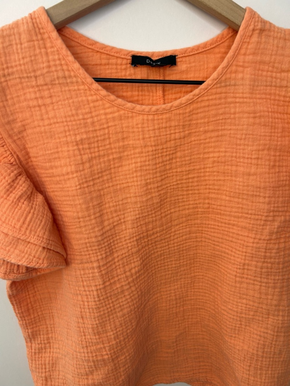 Drew from Anthropologie Women’s Orange Flutter Sleeve Gauze Top, Size Small - Picture 2 of 8